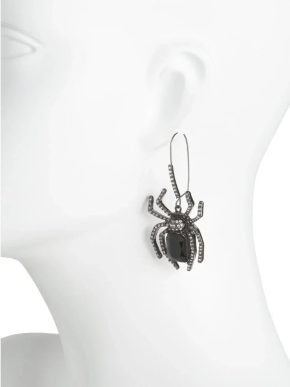 BETSEY JOHNSON Black Crystal Spider Shepherd Hook Earrings - NIB